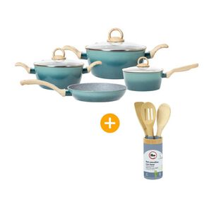 Batería De Cocina Ilko Granito Sea / 7 Piezas + Set De Utensilios De Cocina Ilko Blue / 4 Piezas